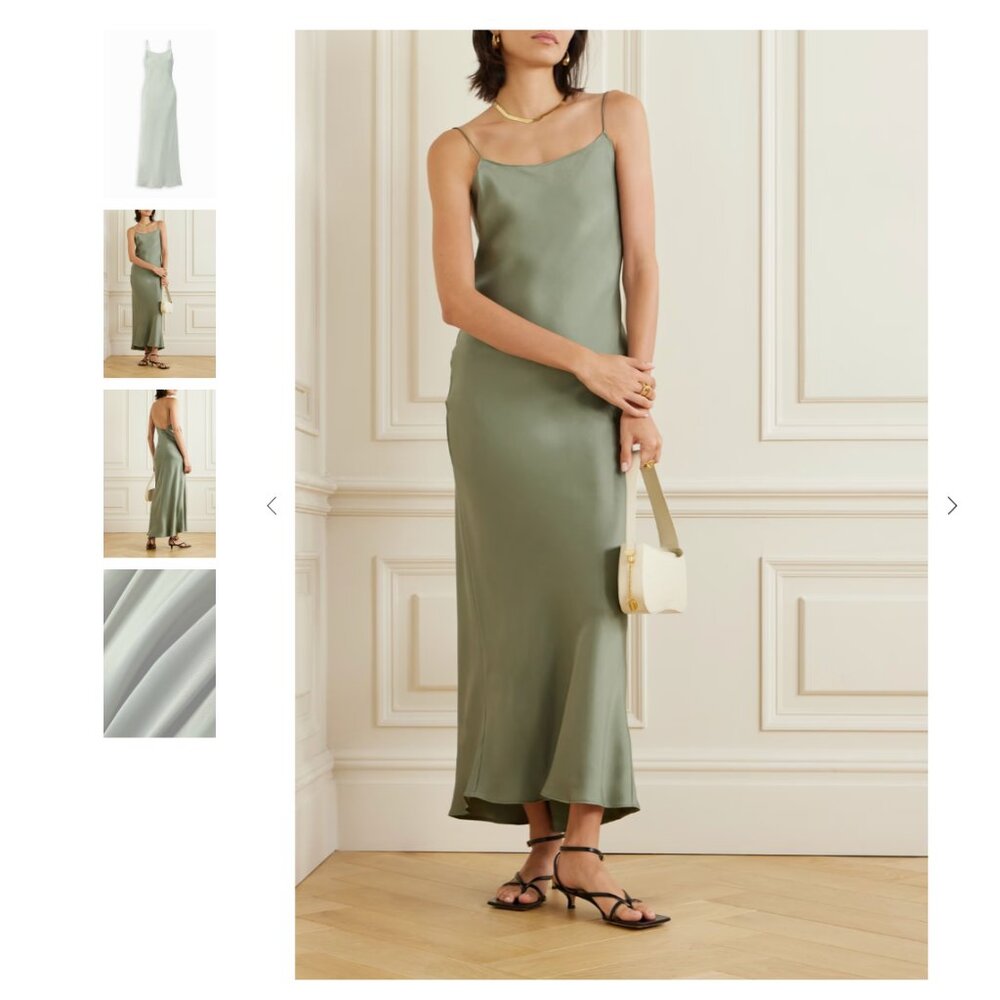 Anine Bing - Chloe silk-satin maxi slip dress - grey green - size M